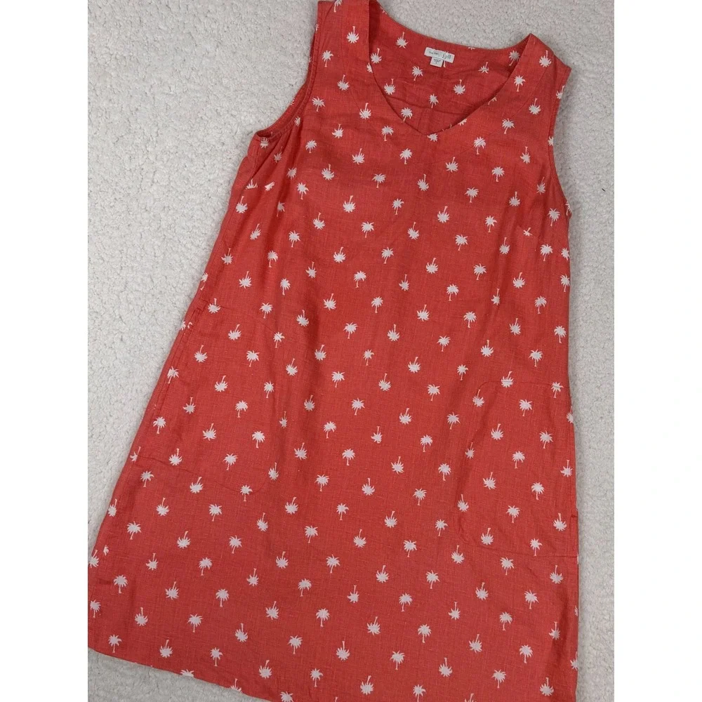 J. Jill Love Linen Coral Orange Palm Tree Print Sleeveless Shift Dress Womens S